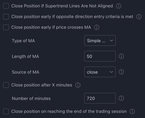 Close Position Early Settings