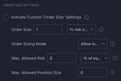 Custom Order Size Settings