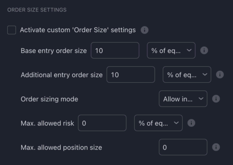 Darvas Box strategy - Order Size settings